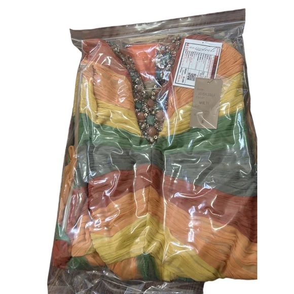 NWT Mandalay 100% Silk Mylticolored Midi Dress w/Gemstone&Beaded embellishment 4 - Picture 10 of 13